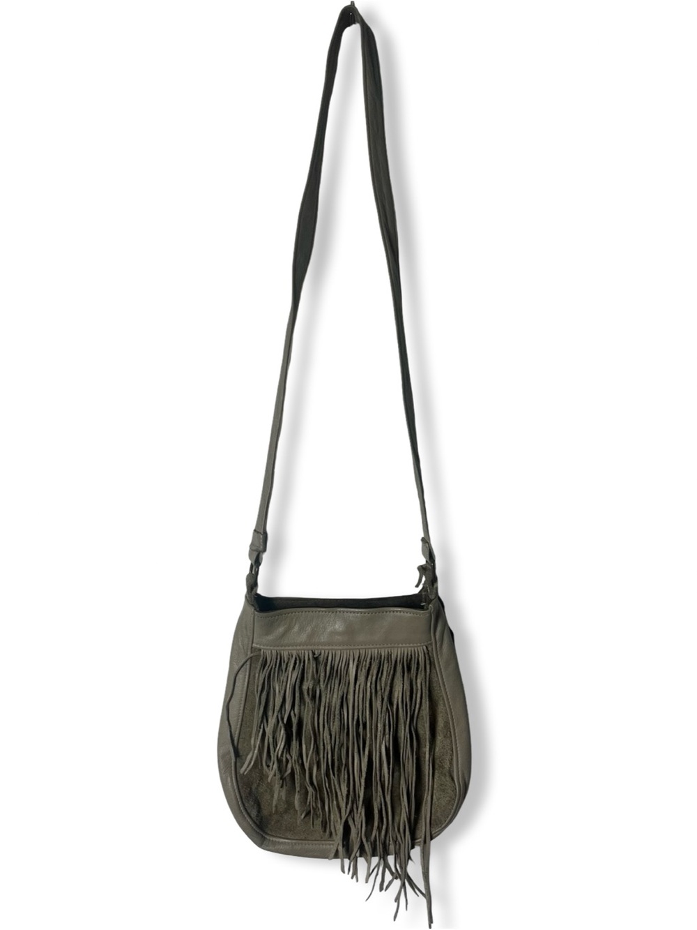 Love Melody Handmade Leather Fringe Crossbody Bag Taupe Suede Boho Saddle Bag